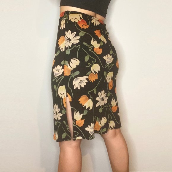 Vintage Skirts Floral Printed Skirt With Side Slits Poshmark
